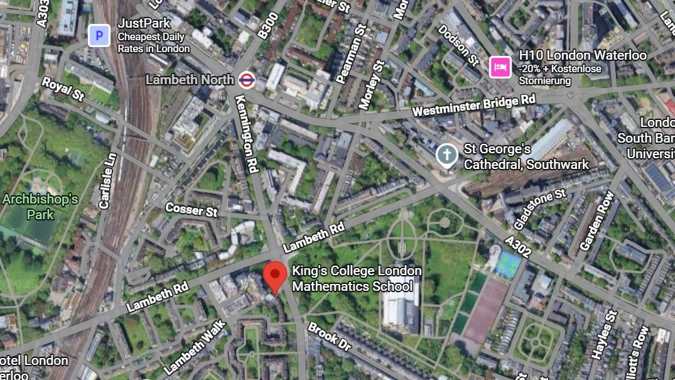 Google maps image: King's College London Maths School, Lambeth Towers, 80 Kennington Rd, London SE11 6NJ
