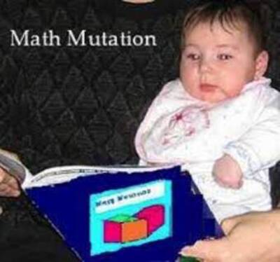 Math mutation image, showing an infant reading a blue book