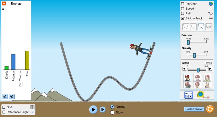 Screenshot of PhET's simulation demonstrating the conservation of energy